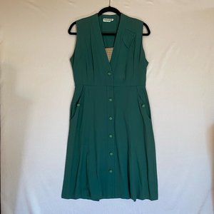 1940s Forest Green Rayon Crepe Jumper w/ Removable Modesty Piece
